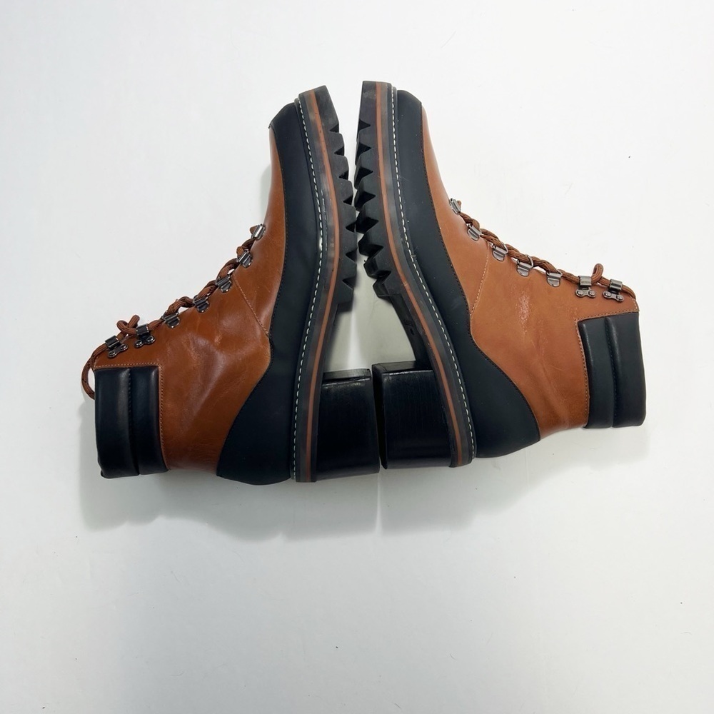 Bernardo Summit Brown Leather LaceUp Hiker Ankle Boot Block Heel Lug Sole size 9 - Picture 6 of 8